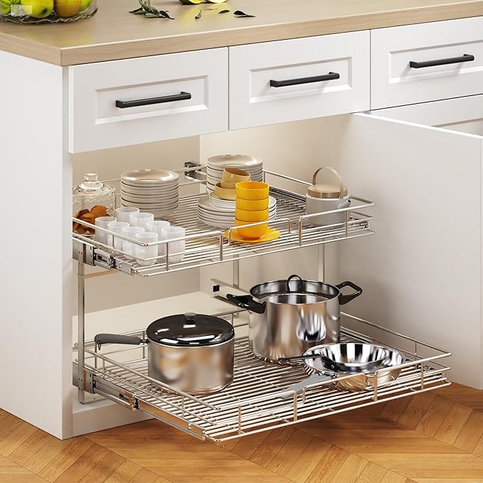 2 Tier Individual Pull Out Cabinet Organizer 27" W x 21½" D, Heavy Duty Cabinet - Image 5