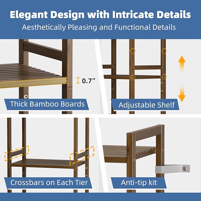 HITNET Bamboo Book Shelf, Tall Narrow Bookcase, Bathroom Shelving Unit 5 Tier - Image 6