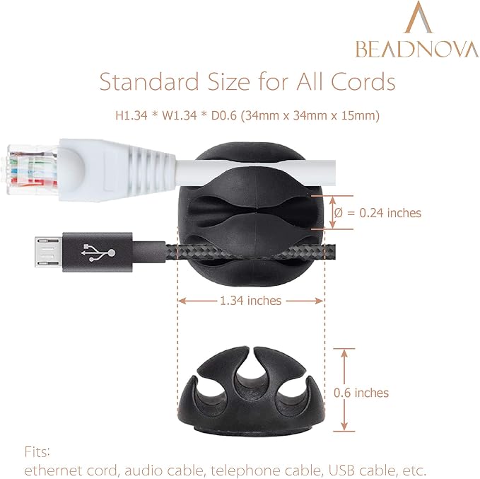 BEADNOVA Cable Clips Cord Organizer Cable Management Wire Cord Holder 3 Slots - Image 3