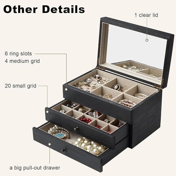 Meangood Jewelry Box Organizer for Women, 3 Layer Large Jewelry Storage Case - Image 3