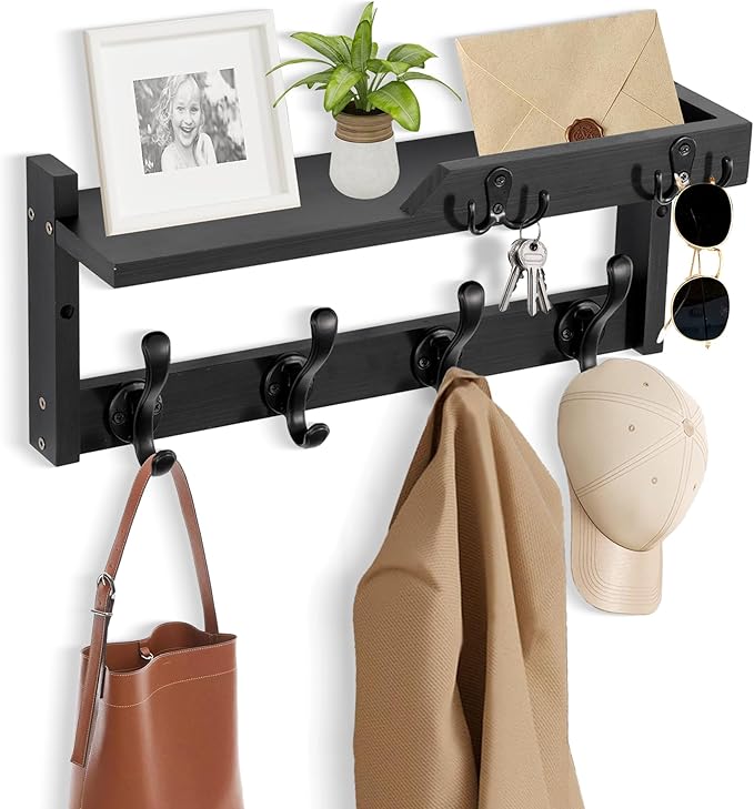 Coat Rack Wall Mount with Shelf, Coat Hanger Wall Mount with Key Hooks and Mail by dreampossible