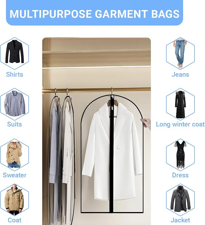 Garment Bags for Hanging Clothes 24'' x 60'' Coat Covers for Closet Foldable - Image 3