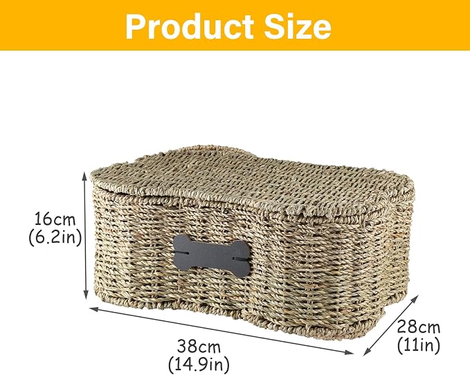Seagrass Wicker Baskets for Dog Toys, Bone Shaped Dog Toy Bin - Image 6