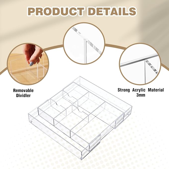 2 Pcs Acrylic Desk Drawer Organizer Maximum 12 x 18 x 2.1 Inch Expandable - Image 3