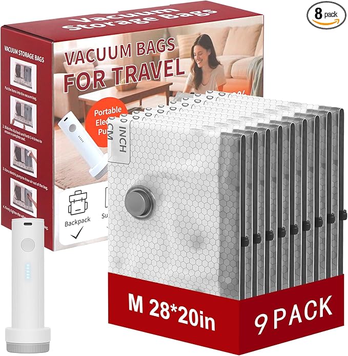 Rechargeable Wireless Pump Travel Storage Bags Set, 9 Pack Portable Space Saver by Unknown