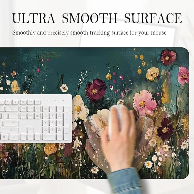Vintage Wildflower Large Mouse Pad 31.5x15.7inch, Retro Floral Large Extended - Image 4