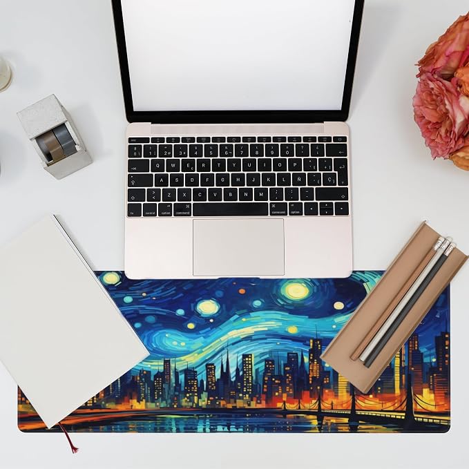 Desk Pad, City Starry Night Desk Mat, Abstract Oil Painting Large Gaming Mouse - Image 7