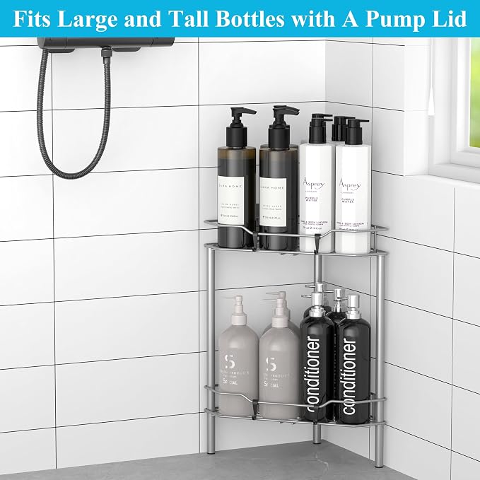 2 Tier Floor Standing Corner Shower Caddy Organizer Shelf - Image 4