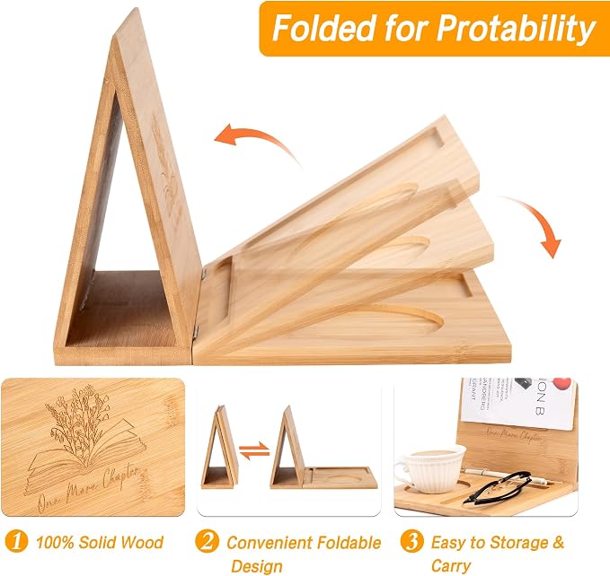 Wooden Book Holder Stand for Page Rest Nook Reading Valet - Image 3