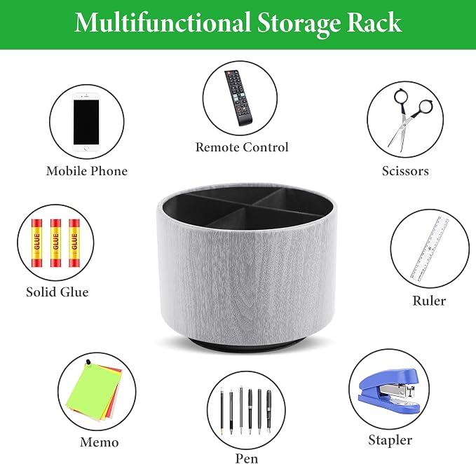 Round Leather Art Supply Organizer, Remote Control Holder, 360 Degree Spinning - Image 5