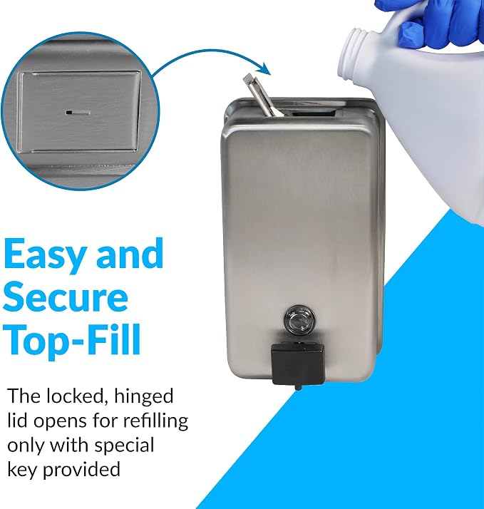 Bobrick Surface-Mounted Soap Dispenser, Vertical Tank Satin-Finish Stainless - Image 5