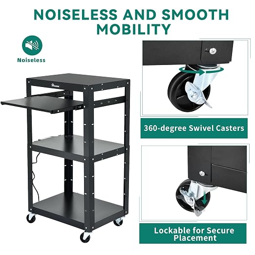 YITAHOME AV Cart on Wheels, 3-Shelf Metal Presentation Utility Cart - Image 3