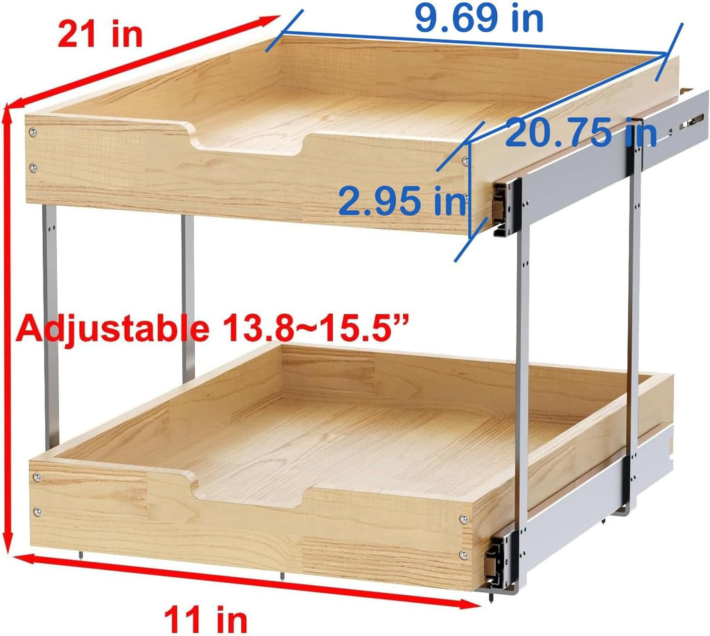 Sikarou Wood Pull Out Cabinet Organizer 2 Tie 11" W x 21" D for 12"