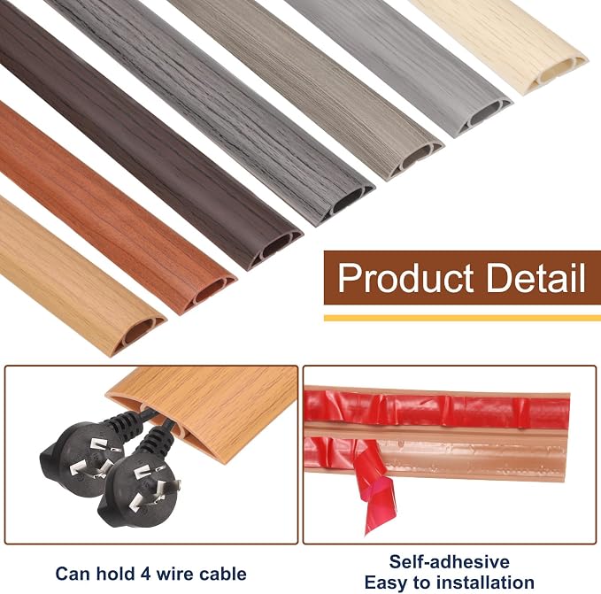 HARFINGTON 6ft Cord Cover Floor W0.6 x H0.33 Inner Channel PVC Hide Extension - Image 4