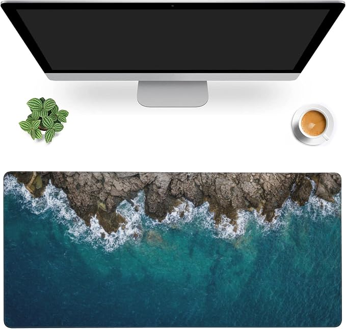Desk Mat, Sea Waves and Fantastic Coast Gaming Mouse Pad, XXL Extended Mouse by MIOAOSRT