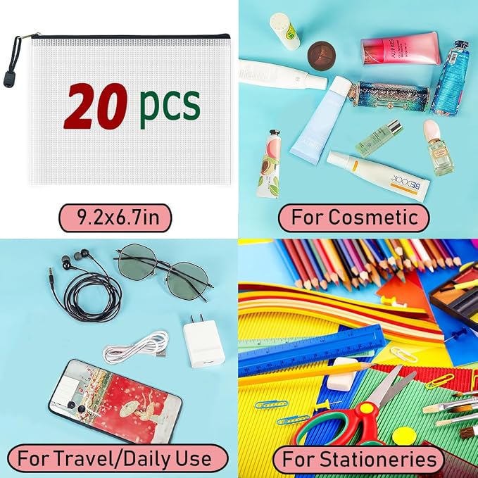 AUSTARK 20 Pcs Zipper File Bags, Plastic Mesh Pouch, Board Game Storage Bag - Image 7
