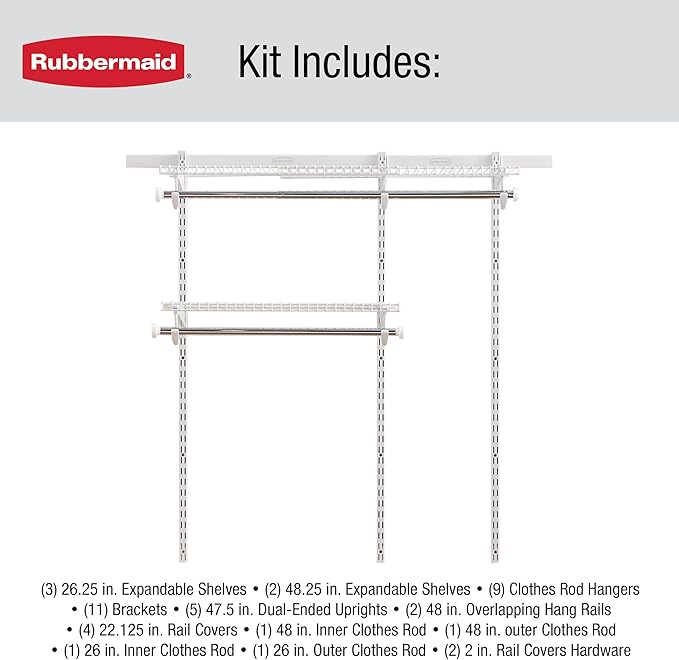 Rubbermaid Configurations Custom Closet Kit 3-6 Ft. Adjustable Metal Wire - Image 6