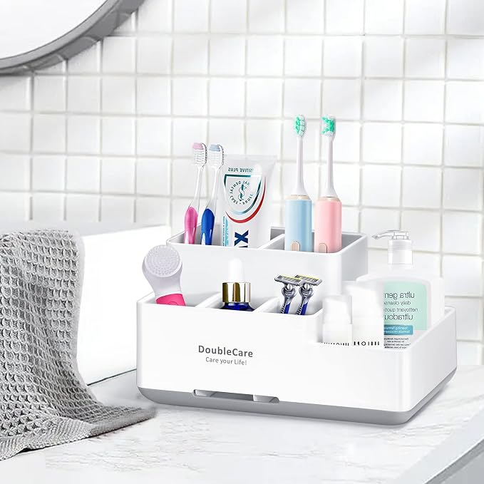 Toothbrush Holder with Anti-Slip, Bathroom Organizer Countertop Detachable - Image 3