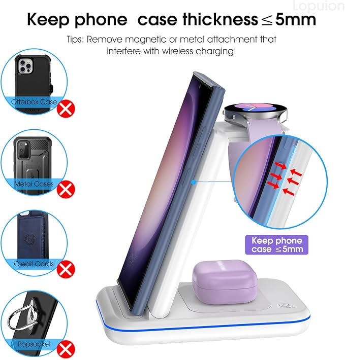 Wireless Charging Station for Samsung/Android, Fast Wireless Watch Charger - Image 7