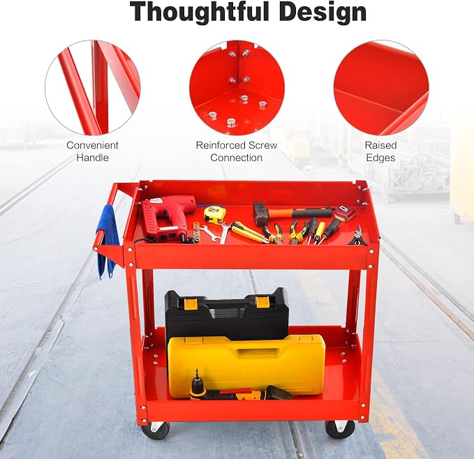Goplus 2-Tier Utility Cart, Heavy Duty Commercial Service Tool Cart w/Handle - Image 4