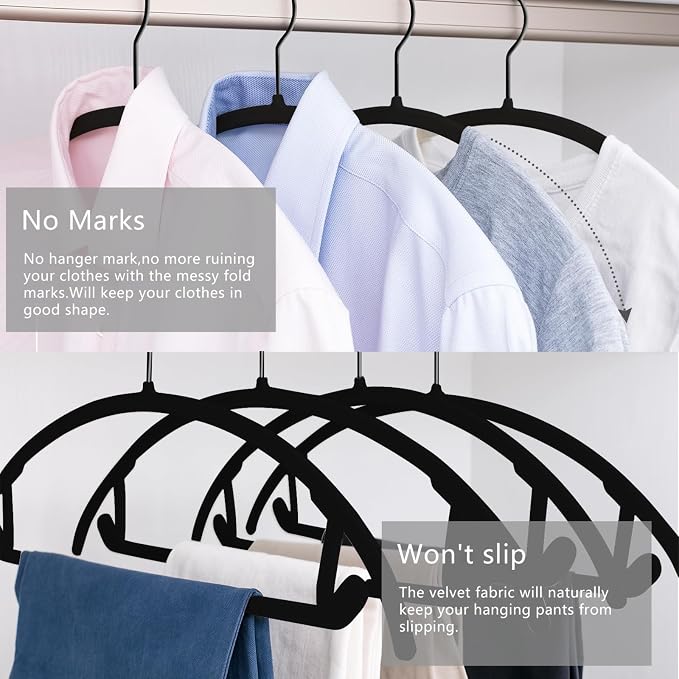 MIZGI Premium Velvet Hangers 60 Pack Heavyduty- Non Slip No Shoulder Bump Suit - Image 4