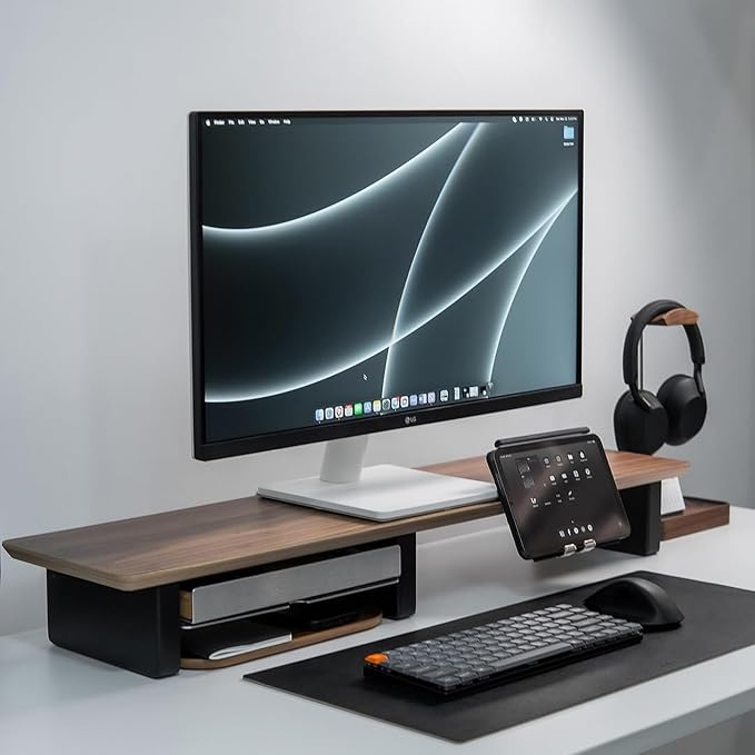 Raico Desk Cockpit Shelf Monitor Stand System Dual Screen Setup Wood Large Desk - Image 2