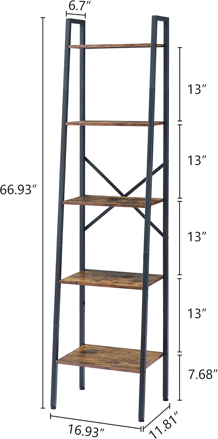 Hoctieon Industrial Ladder Bookshelf, Multifunctional Ladder Shelf