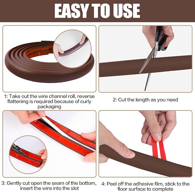 Floor Cord Cover Self Adhesive Cord Hider, 3.3FT Cable Management, Extension - Image 8
