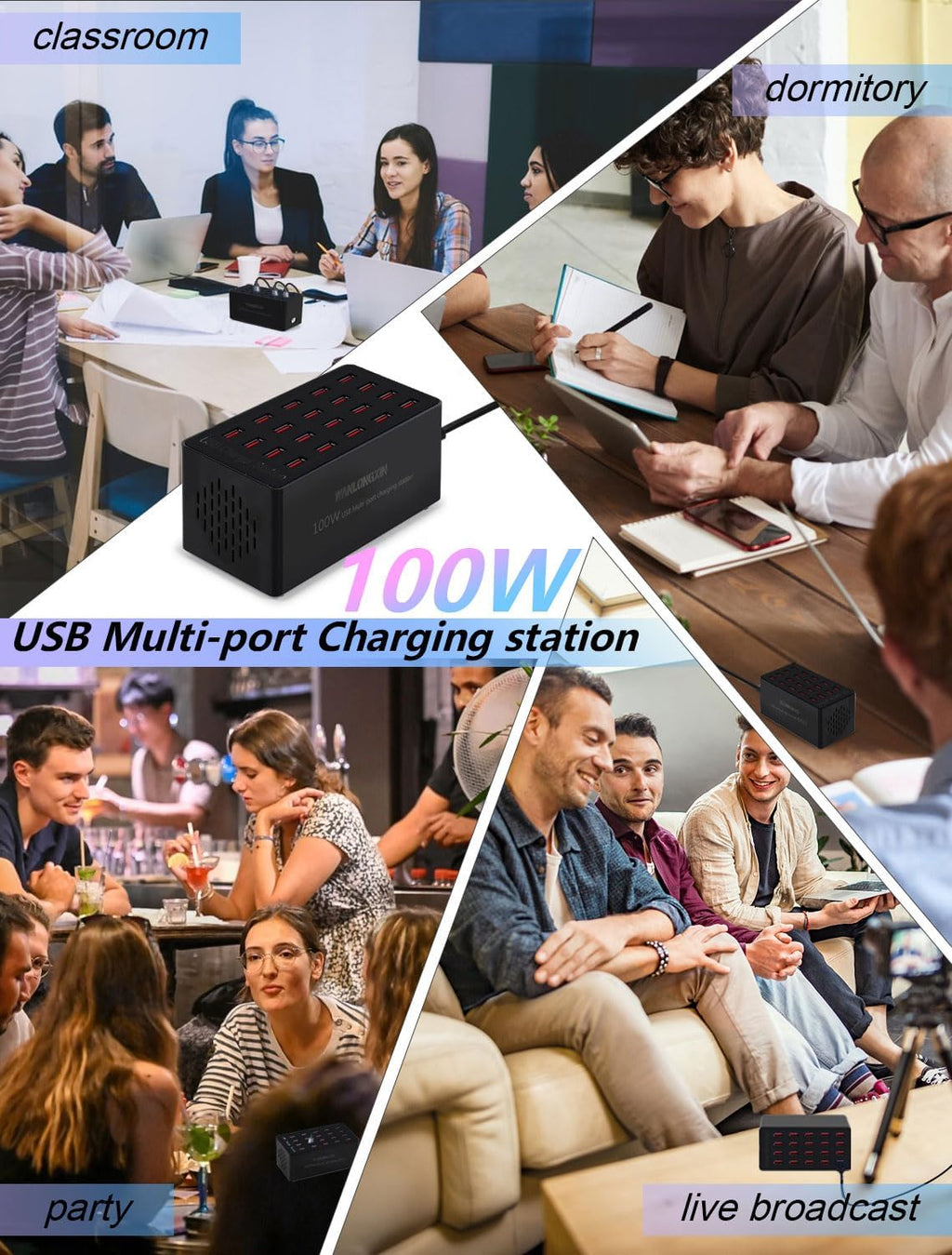 USB Charging Station,100W 20-Port Multi Smart Safety Fast Charger