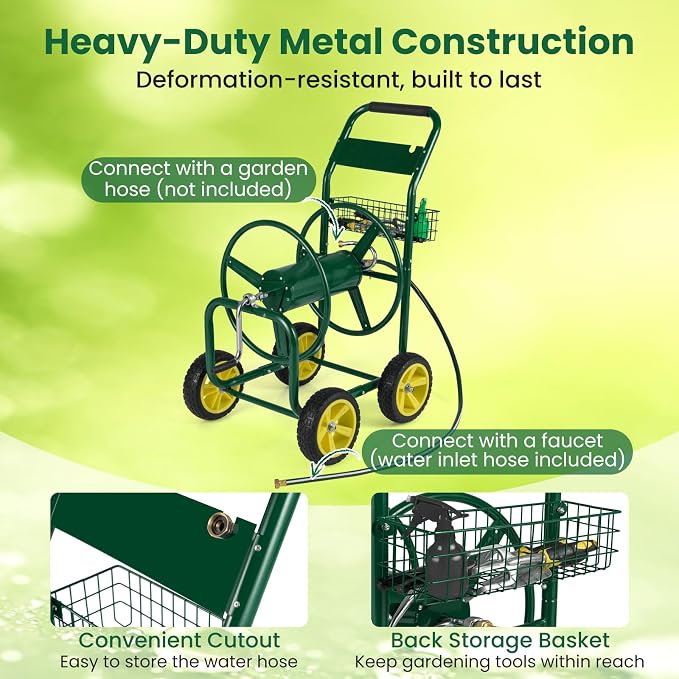 Goplus Garden Hose Reel Cart, 300 FT of 5/8" Large Capacity, Heavy-Duty Metal - Image 4