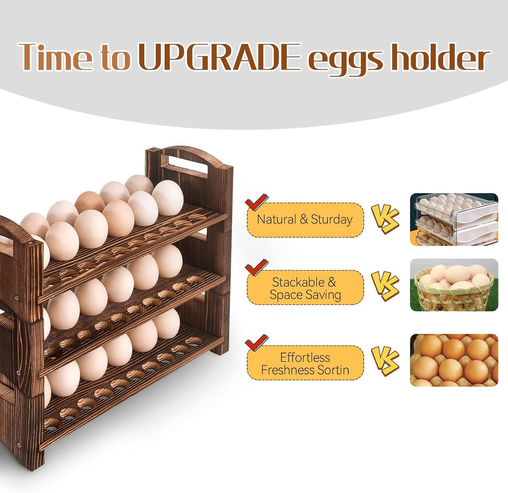Wooden Egg Holder 3 Layer Fresh Egg Rack Holders Countertop Stackable
