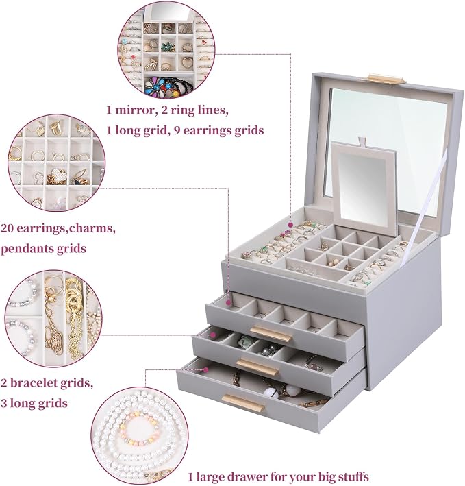 BOOVO Clear Lid Jewelry Box, 4 Layers Jewelry Organizer Large Jewelry Storage - Image 5