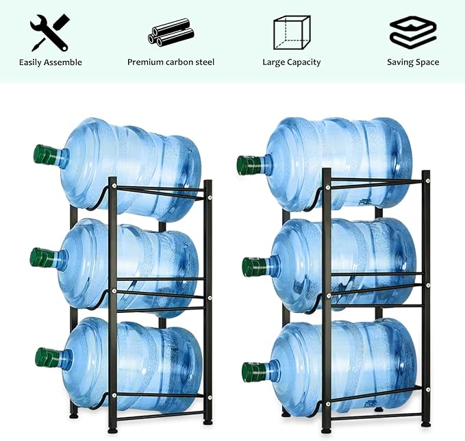 smusei 5 Gallon Water Bottle Holder 3 Tier Water Cooler Jug Rack Shelf - Image 3