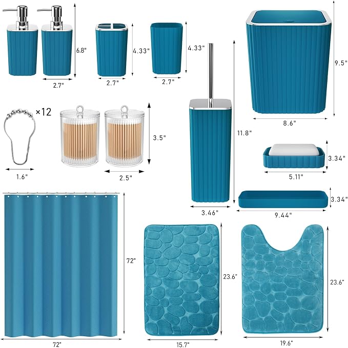 Bathroom Set with Shower Curtain and Rugs- 25PC Teal Bathroom Set, Bathroom - Image 5