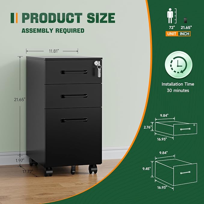Letaya 3 Drawer Mobile File Cabinet - Image 2