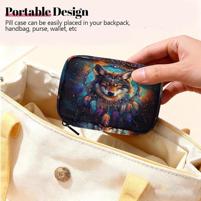 Majestic Wolf Dreamcatcher Pill Organizer Travel Medicine Case - Image 6
