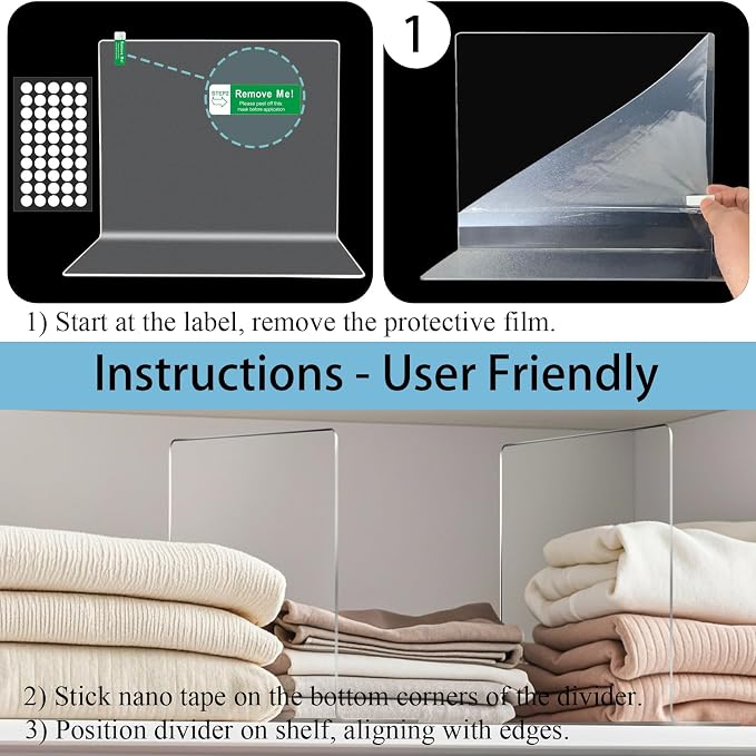 Shelf Dividers for Closet Organization: 12" Tall x 12" Deep Acrylic Shelf - Image 8