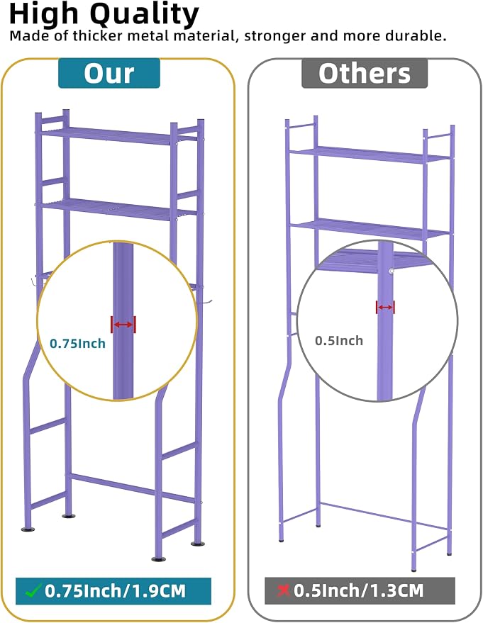 3-Tier Over The Toilet Storage, Freestanding Metal Bathroom Shelves - Image 6