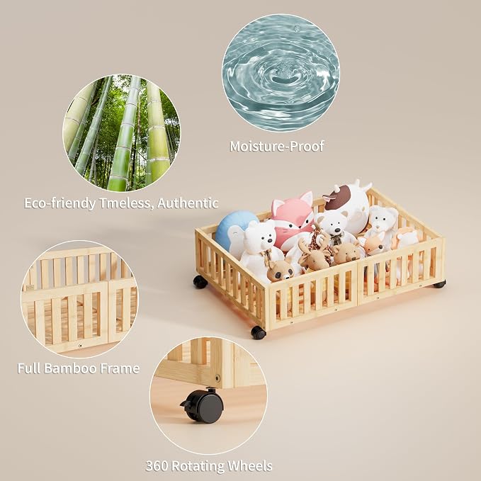 Bamboo Under Bed Storage with Wheels, Rolling Underbed Shoe Organizer Box - Image 3