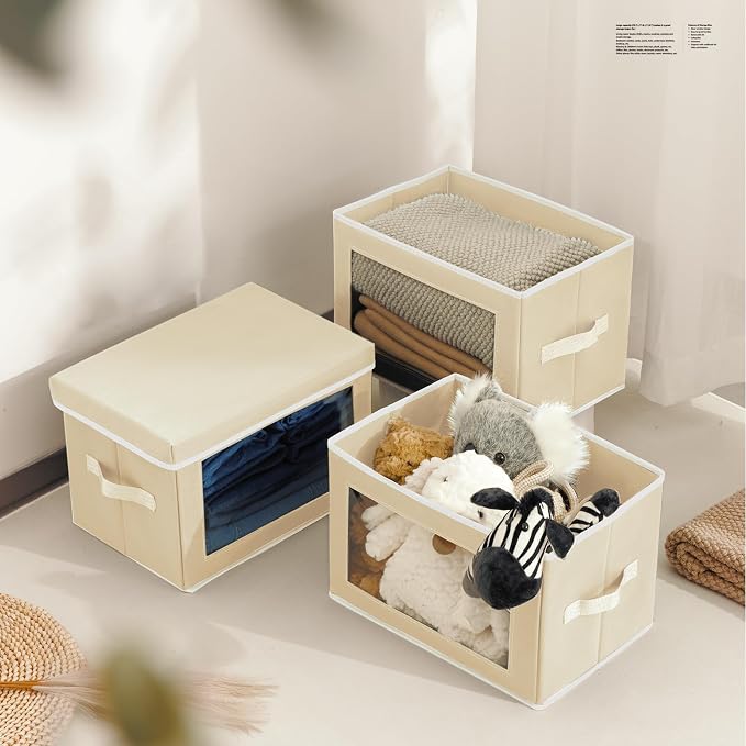 Fabric Storage Bins with Lids, Storage Cubes with Window, Decorative Storage - Image 4