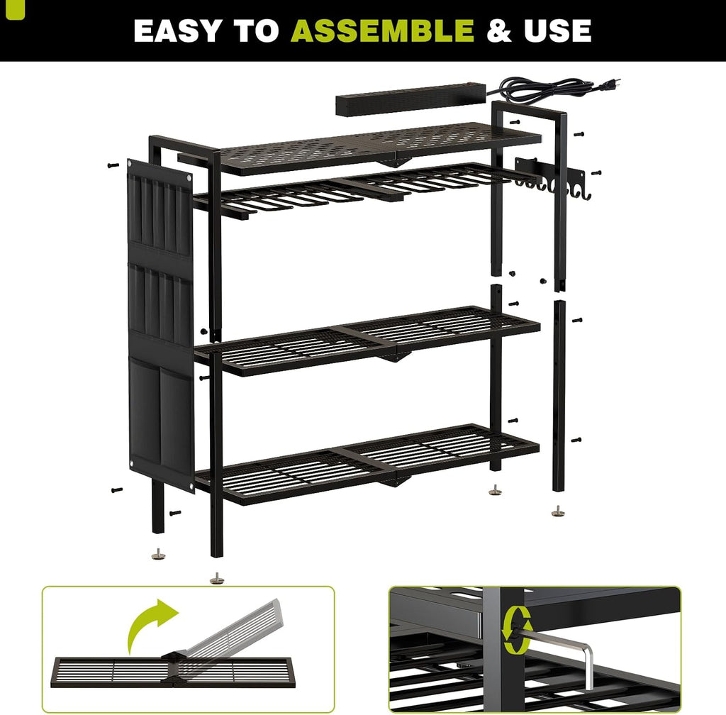 Power Tool Organizer Cart with Charging Station, 8 Drills, Black