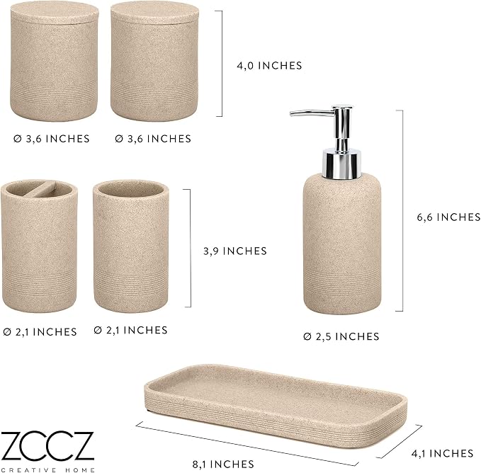 ZCCZ Beige Bathroom Accessories Set 6 Pieces - Image 7