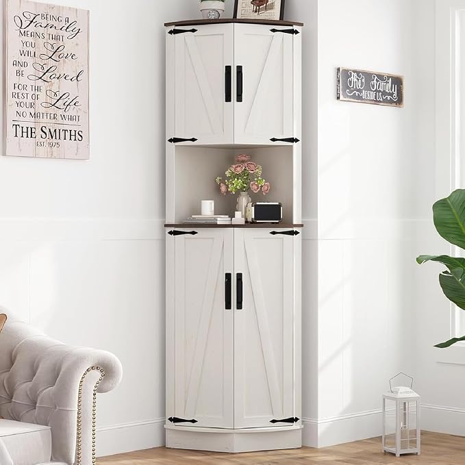 68" Tall Farmhouse Corner Cabinet, Dining Room Storage Cabinet by Hlivelood