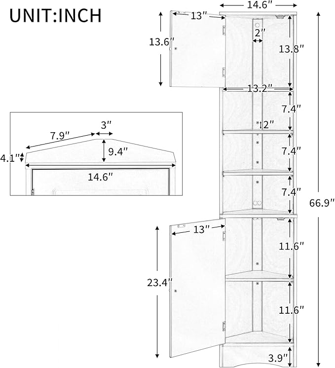 66.9" Tall Corner Bathroom Cabinet - Image 2