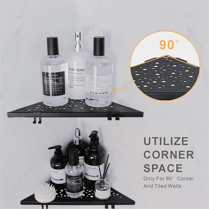 Corner Shower Shelf with 4 Hooks, 10 Inch 304 Stainless Steel Recessed Bathroom - Image 6