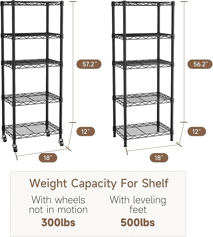 Small 5 Tier Shelves Storage Wire Shelving Unit Metal Shelf Adjustable - Image 3