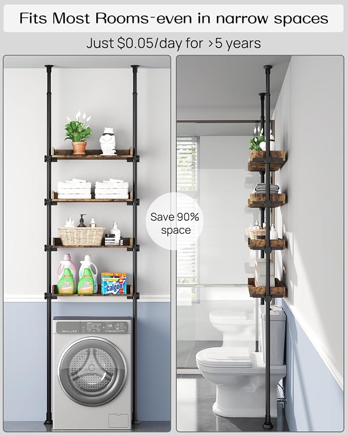 ALLZONE Bathroom Organizer, Over The Toilet Storage, 4-Tier Adjustable Wood - Image 5