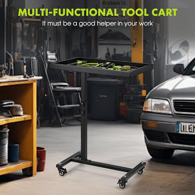 Adjustable Work Table with Wheels, Mechanic Rolling Tool Tray Table - Image 6