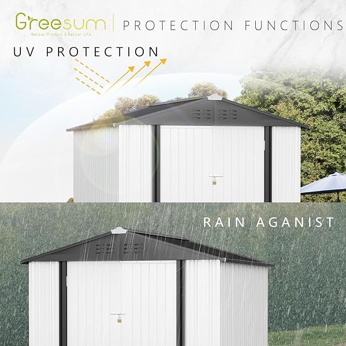 Greesum 8x6FT Outdoor Storage Shed, Utility Tool Shed Metal Storage Garden Shed - Image 5