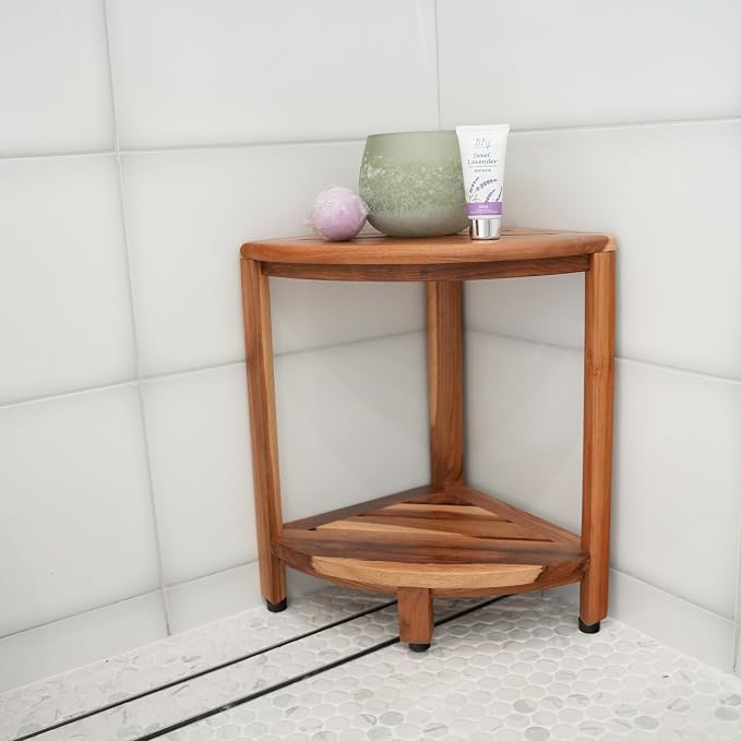 EcoDecors Fully Assembled SnazzyCorner® 18" Teak Shower Bench, Corner Shower - Image 7